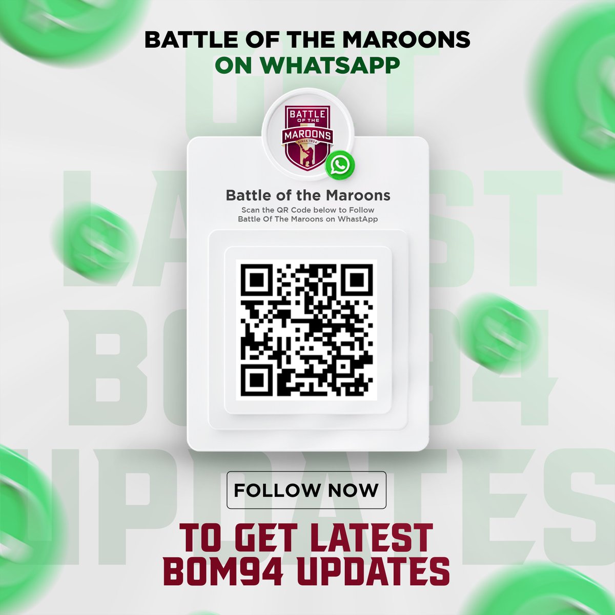 Cheer_Maroons's tweet photo. The battle heat is nearly upon us!💥 
Stay up to date with all the latest updates of the 94th Battle of the Maroons!🏆️
Join the BOM94 WhatsApp channel today!  

#BOM #BattleOfTheMaroons #Ananda #Nalanda #මේකතමයිබිග්මැච්එක #TheBigMatch #GetReady #schoolcricket https://t.co/0dABQzzQ6u