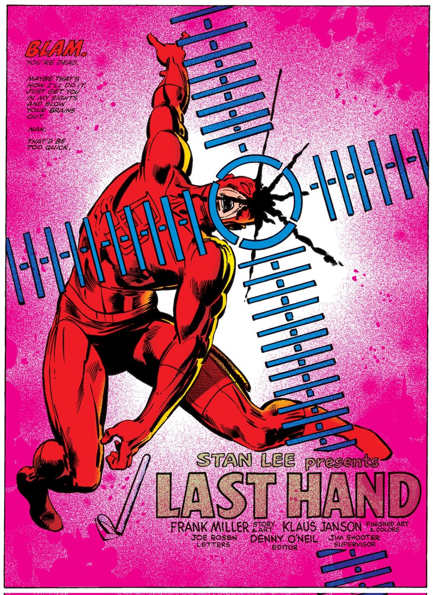The cover & splash page from Daredevil # 181 (April 1982) by Frank Miller & Klaus Janson.
Click on this link:
threads.net/@thecomicbookb…

#thecosmiccomicbookbroadcast #comicbookbroadcaster #marvelcomics #daredevil #elektra #bullseye #frankmiller #klausjanson #comicbooks #threads