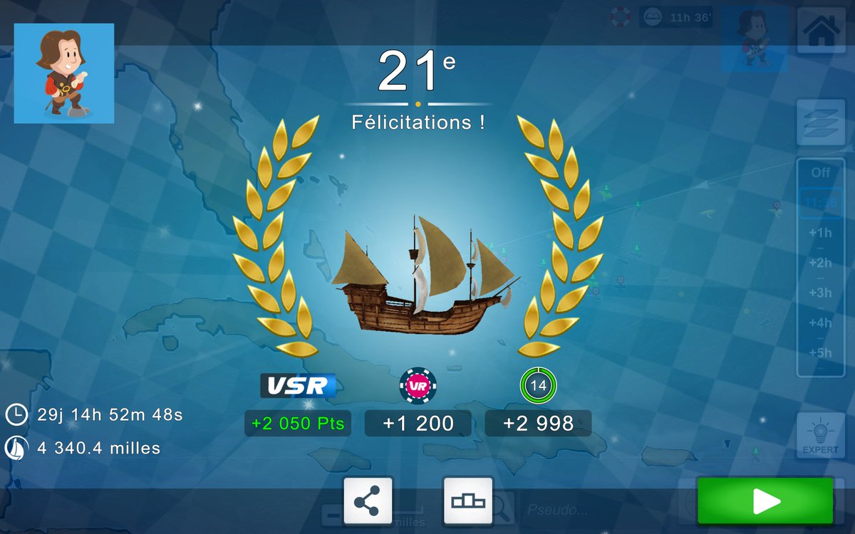 Arrivée de la loooongue course Colombus 1492 ... à la 21e place mondiale / +25000 concurrents, ce qui me satisfait pleinement ! je termine 3e #extazsea derrière le brillant <a href="/gameuro974Ez/">gerard mussier</a> 5e monde et <a href="/tchoa860/">gonzalez francois</a> 17e monde.
#virtualregatta #theseacleaners #beatplasticpollution