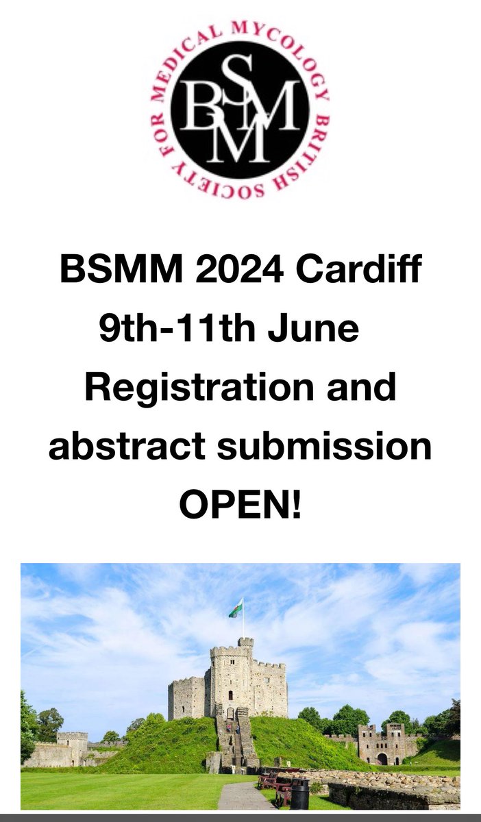 #BSMM2024 come and join us in Cardiff! Registration and abstract call now live!! Celebrate with us 60th anniversary @BritSocMedMyc @MRCcmm @eurconfmedmycol @ISHAM_Mycology @MSG_ERC