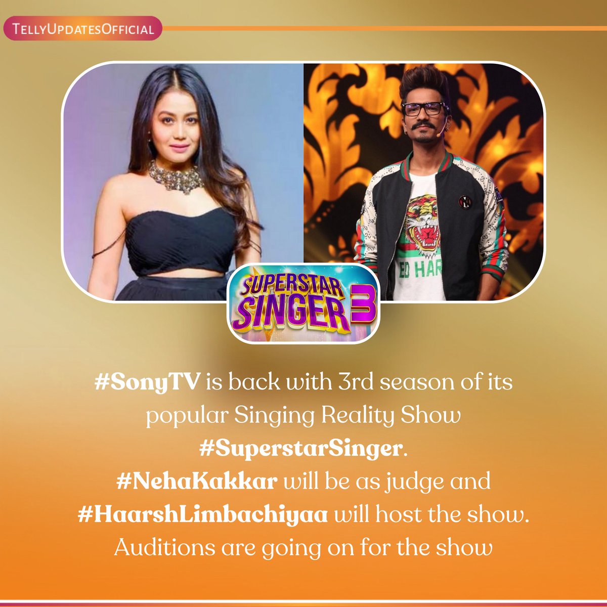 #SuperExclusive BREAKING NEWS @SonyTV is back with 3rd season of its popular Singing Reality Show #SuperstarSinger. #NehaKakkar will be as judge and #HaarshLimbachiyaa will host the show. Auditions are going on for the show. @TellyupdatesO #SuperstarSinger3 #SonyTV #NewShow
