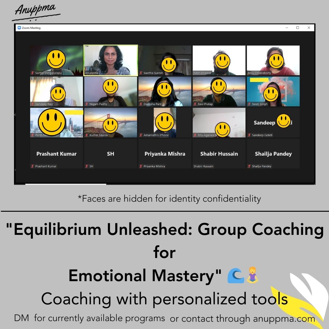 'Equilibrium Unleashed: Group Coaching for 
Emotional Mastery' 🌊🧘‍♀️
Coaching with personalized tools
#Anuppma #Anuppmacoach⁠
#EmpowerYourself⁠
#OwnYourStory⁠
#InnerStrength⁠
#MindsetMastery⁠
#ConfidenceBoost⁠
#MindfulPower⁠
#StrengthWithin⁠
#SelfEmpowerment⁠