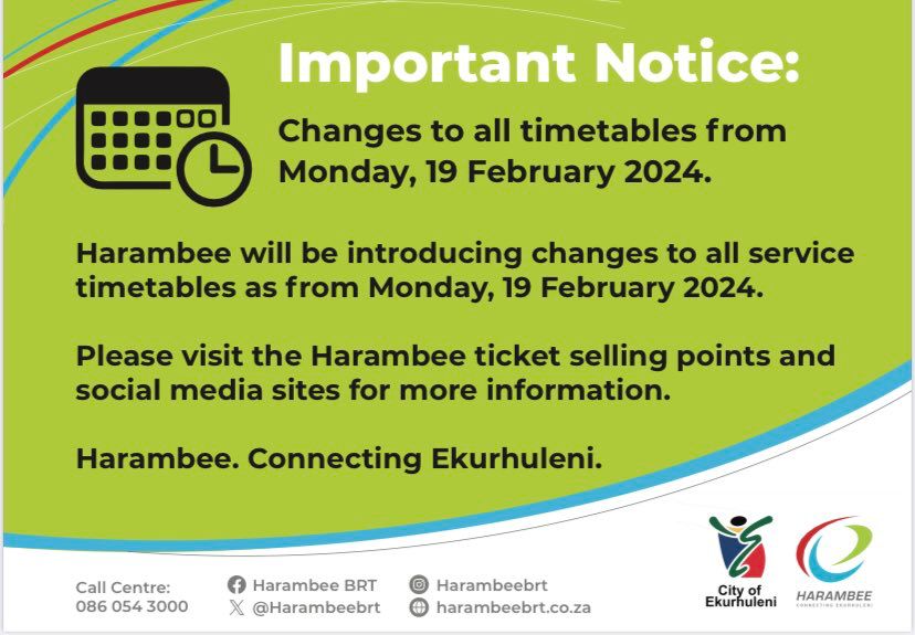 Important notice to all Harambee BRT passengers.