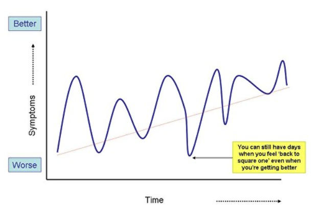 🔟 - Plan for a series of relapses which get easier to manage

Many people with FND experience a rollercoaster series of relapses which become less severe and more manageable over time. You may feel back to square one - but it doesn't mean you are 13/