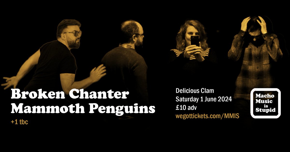 We're putting on @BrokenChanter and @MammothPenguins at @delicious_clam on 1 June! Here's what to do: 1️⃣ Grab a ticket via linktr.ee/mmissheffield 2️⃣ Dump Twitter and follow us on Bluesky: bsky.app/profile/machom… Cheers! #sheffieldgigs #sheffieldmusic #indiepop #diypop