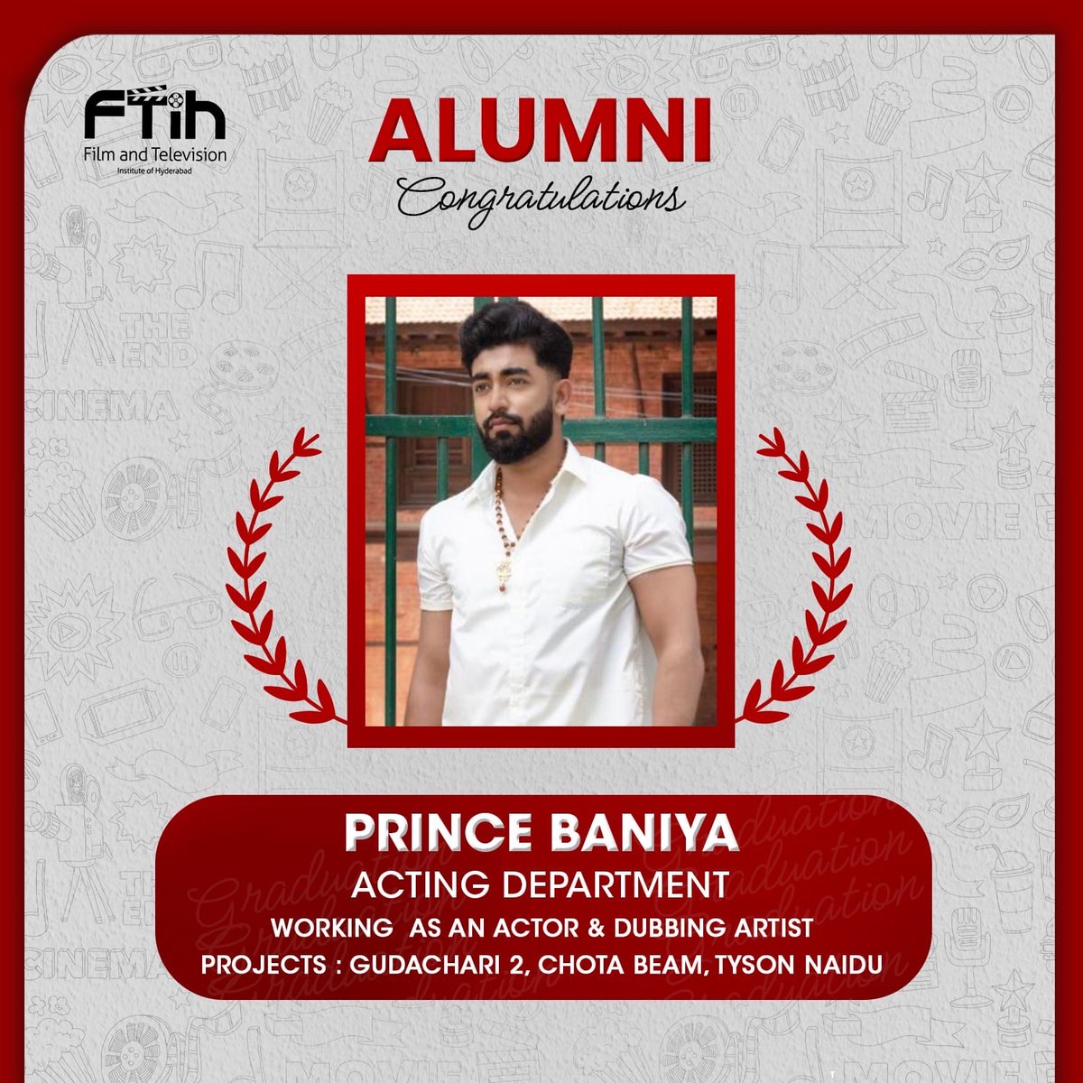 Congrats to Mr. Prince Baniya, an FTIH Institute alum, for his work in Telugu films like 'Gudachari 2,' 'Chota Beam,' and 'Tyson Naidu'! Follow @princebaniya on Instagram for more. #FTIHInstitute #Alumni #ShortFilm