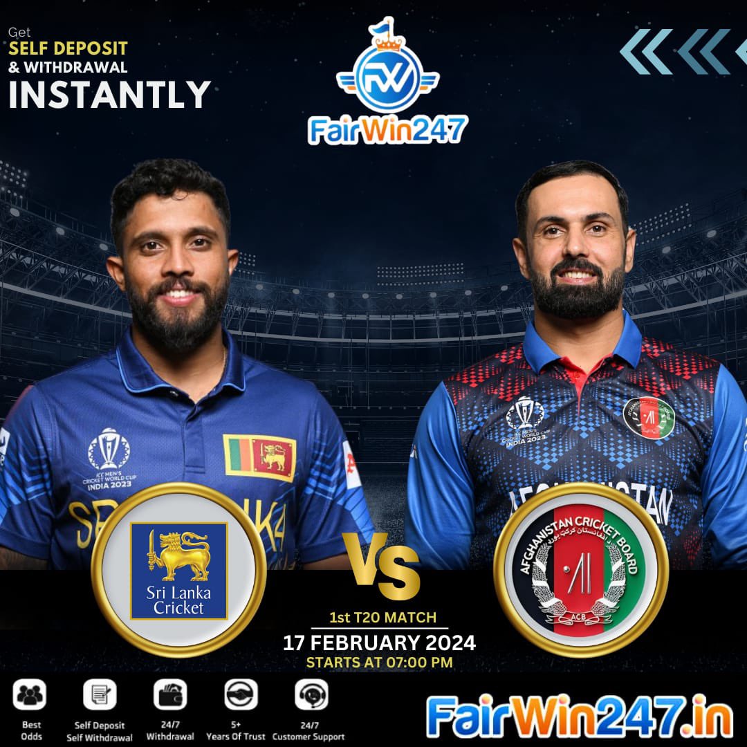 After a thumping win in the ODI series, can the Lankans crush Afghanistan in T20Is too?

Who Will Win in the #SLvAFG 1st T20I?

Play Now 👉🏻 bit.ly/Fairwin247

▪️Toss
▪️Match Odds
▪️Runline/Fancies
▪️Cash Out
▪️24/7 Self Deposit /Withdrawas

Play Now and Win Big !!