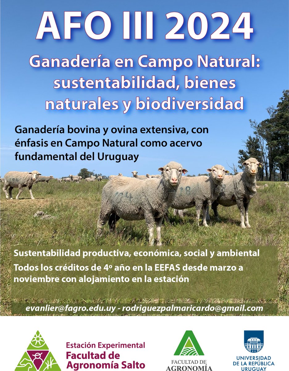 EEFAS (@eefas_fagro) on Twitter photo 📢 ¡Atención estudiantes de 4to de Agronomía! 📢
Inscripciones del 22/2 al 28/2.
El martes 20/2 habrá charla informativa:
fagro.edu.uy/index.php/noti…
No se la pierdan 😊
<a href="/FagroUdelar/">Facultad Agronomía</a> 📢 ¡Atención estudiantes de 4to de Agronomía! 📢
Inscripciones del 22/2 al 28/2.
El martes 20/2 habrá charla informativa:
fagro.edu.uy/index.php/noti…
No se la pierdan 😊
<a href="/FagroUdelar/">Facultad Agronomía</a>