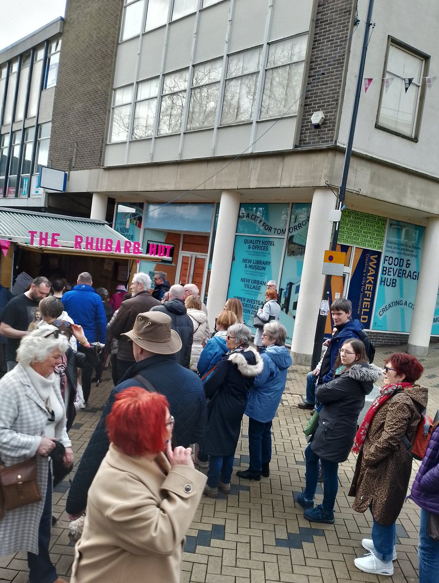 Visit_Wakefield's tweet photo. The queue for the official Rhubarb shop is very long.

Remember, if you buy rhubarb from anywhere else you're probably getting celery painted pink.

Don't fund the counterfeit rhubarb industry! Think on. https://t.co/6B0mZMc4XM