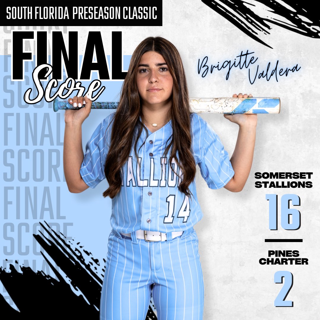 The Stallions kicked off the Preseason with an offensive explosion!Brigitte Valdera led the way with not 1 but 2 HRs and 7 RBIs.Ava Stevens had 3 hits and earned the victory pitching a complete game.  T.  Rebhan, L. Gonzalez, Brooke Valdera, and M. Porras each had 2 hits as well.