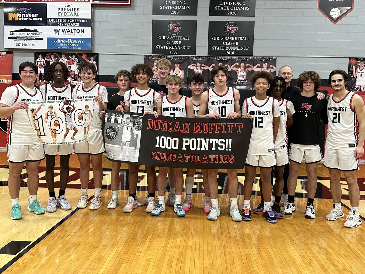 Congratulations to @duncan_moffitt3 for surpassing 1000 points and becoming the all time leading scorer at Northwest. Proud of you Duncan! @Eric_Ingles @MLiveSports @TheDZoneBBall @JTV_Sports