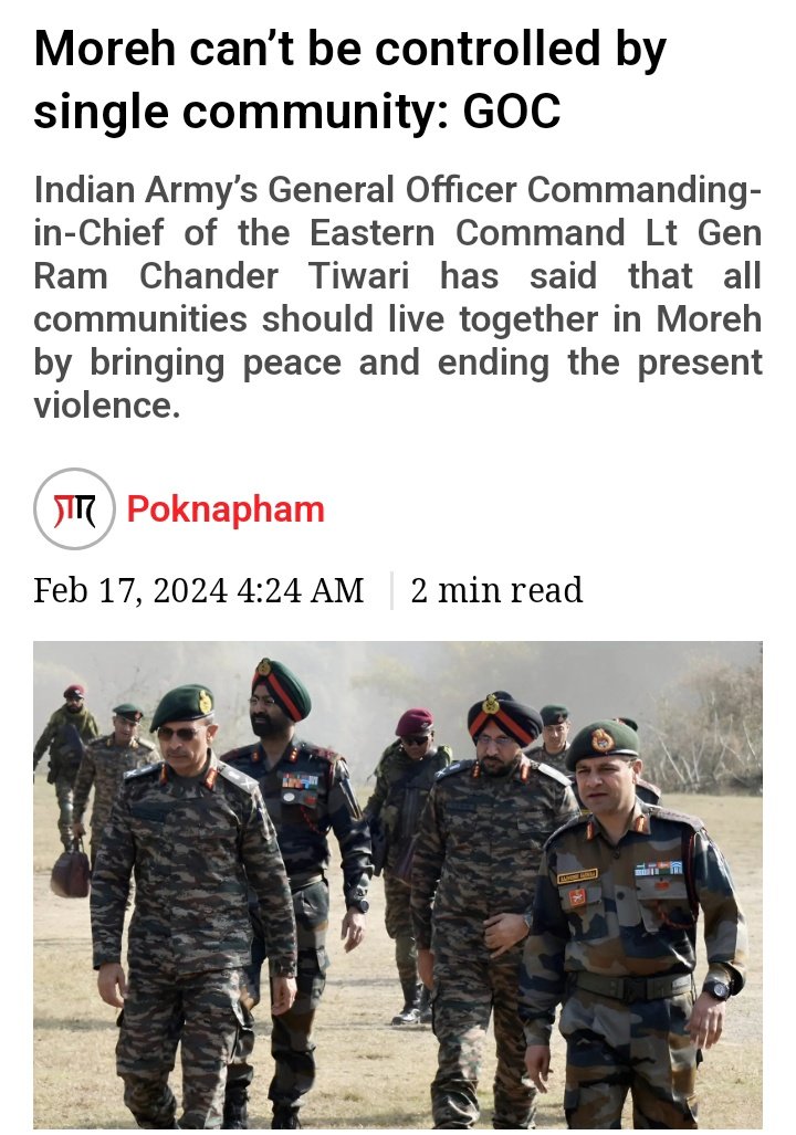 meiteiheritage's tweet photo. 🚨 #Moreh can't be controlled by a single community (#Kuki_Zo tribals): Army GOC, R C Tiwari.

‼️Fully agree. Threatens National Security and demography of #Manipur 

‼️But why couldn't @official_dgar @adgpi and @manipur_police prevent #EthnicCleansingOfMeiteis on May 3/4 onwards. A repeat of #EthnicCleansing of #Nagas in 1992-1995.

https://t.co/HeWbChOCYJ