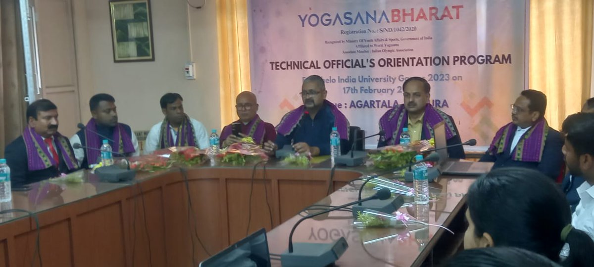 yogasanabharat's tweet photo. 🌟 Just completed the TSR Orientation Program at NSRCC Indoor Stadium, Agartala! 🎉 Embracing yogic vibes in preparation for KIUG 2023. 🧘‍♂️ Directed by Hon'ble Treasurer Sh. Rachit Kaushik Ji,. #TSROrientation #KIUG2023 #YogasanaBharat #TechnicalOfficials #SuccessStory #yogasana https://t.co/5NRzrv9oe1