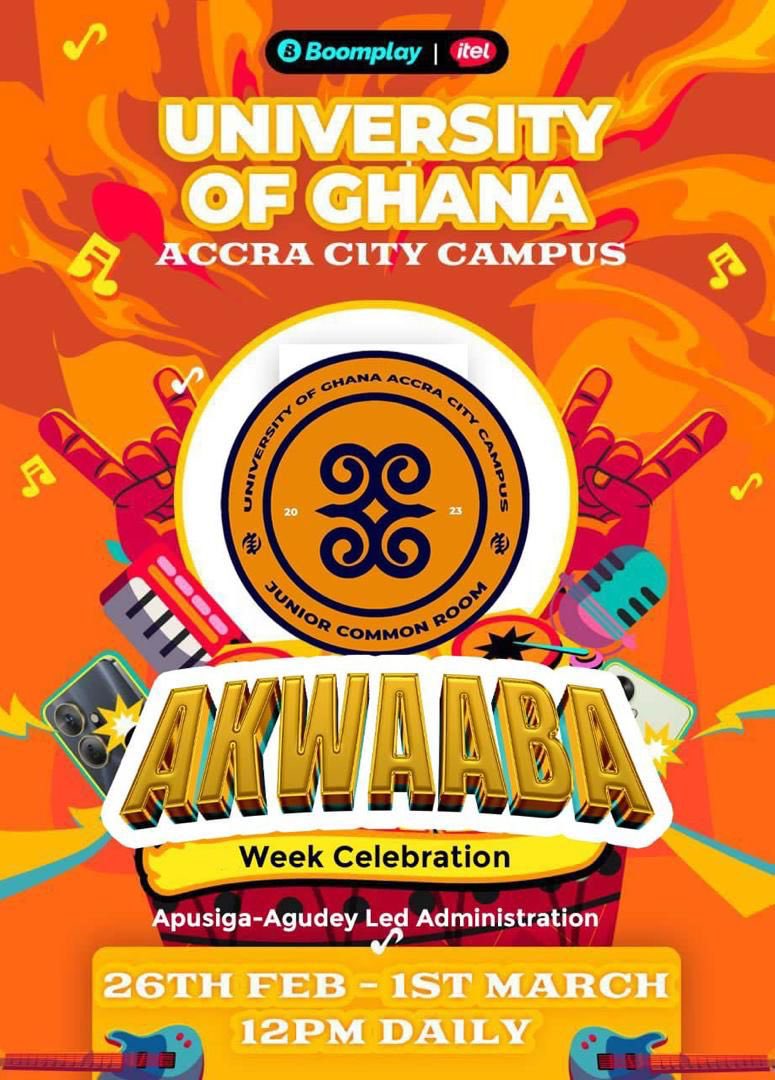 📍📍ATTENTION STUDENTS📍📍

The University of Ghana, Accra City Campus Akwaaba week celebration is here.

From 26th February to 1st March, let’s meet and have fun‼️ #itelP55series #poweryourlife

Stay tuned✅