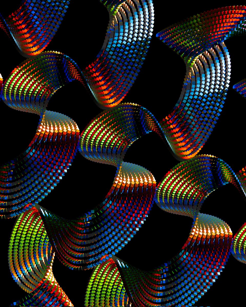 Ga! Tri-coloured metallic cubes. Have a fab weekend :)
#digitalart #geometricart #algorithmicart #nftart