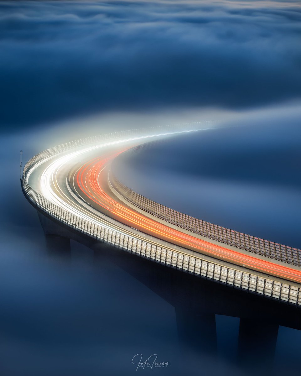 Highway to heaven … #istria #crnikal #viaductcrnikal #viaduct #road #fog #highway #slovenia #slovenija #landscape #architecture #travel #longexposure #night #ifeelslovenia #bluehour #natgeo