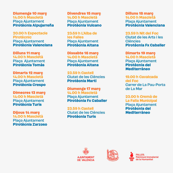 AjuntamentVLC's tweet photo. 🎆 Vols conèixer el programa pirotècnic de les #Falles24?

Un total de 3⃣9⃣ propostes de 19 empreses pirotècniques, que ompliran #València de llum, pólvora i soroll 🧨 fins al 19 de març 🔥. 

Ací pots consultar el programa sencer 👇 https://t.co/gso4QrtpNO