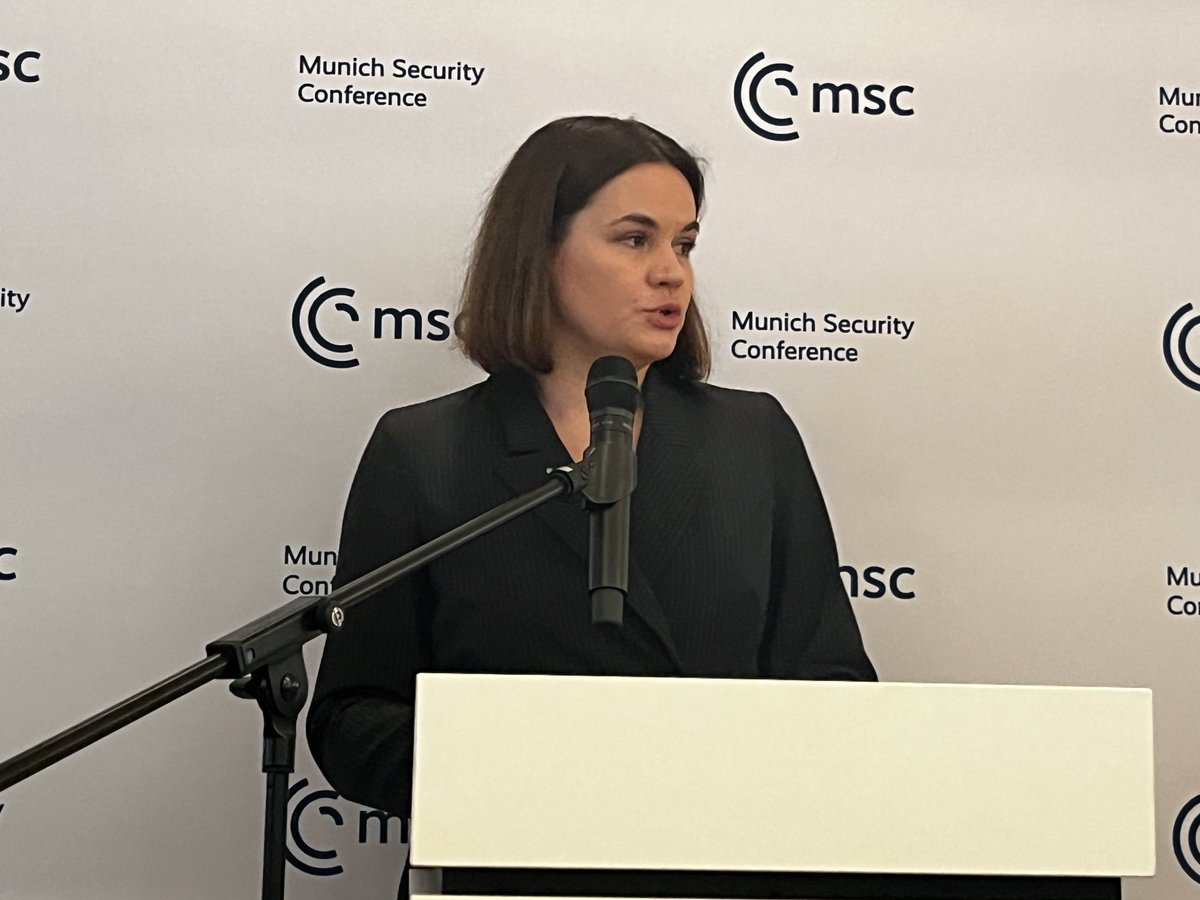 Sviatlana ⁦<a href="/Tsihanouskaya/">Sviatlana Tsikhanouskaya</a>⁩ tells #MSC24 she hasn’t heard from her husband, imprisoned by Belarus’ regime, for a year.  

She warns the killing of #Navalny shows Putin is testing his limits to see if there are consequences — and urges there to be some. ⁦<a href="/GLOBSEC/">GLOBSEC</a>⁩