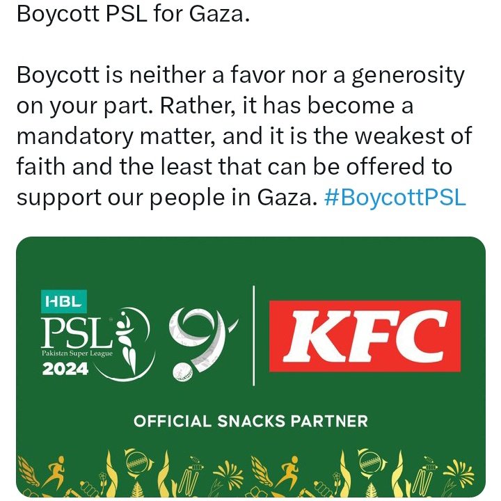 #BoycottPSL #NoKFCinPSL #BoycottKFC #BoycottIsraeliProducts