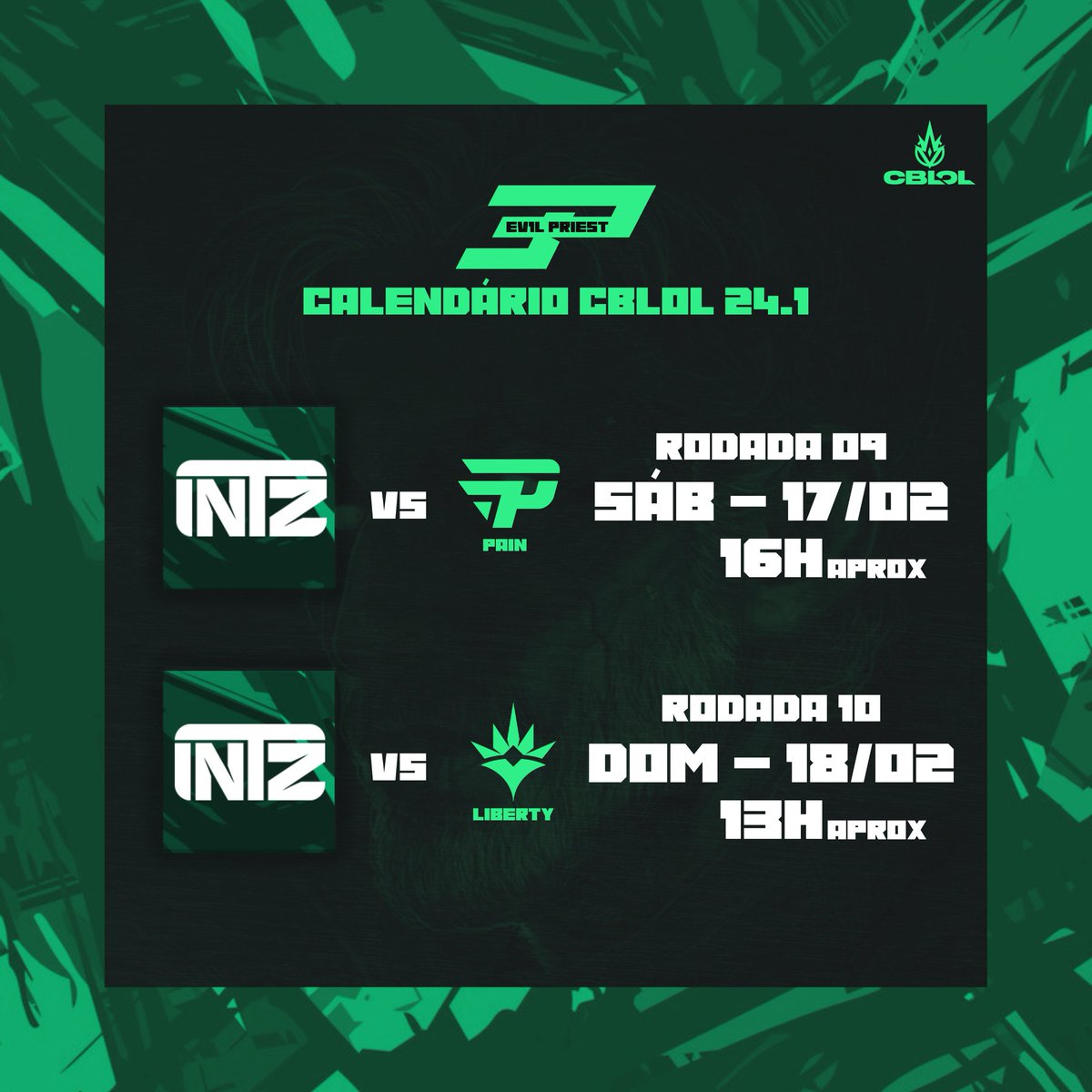 nobertofelip's tweet image. RODADA INTRÉPIDA #5 - Antes tarde do que nunca?
Sim, nossos resultados são quase irreversíveis e teremos uma rodada que pode definir o final do campeonato. Vamos conversar sobre cada jogo do fds e o que esperar deles? 🔽
#CBLOL #intz #gointz @INTZ @CBLOL