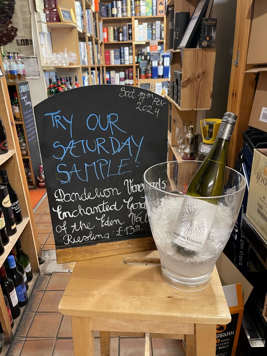 Luvians's tweet photo. Stop by the shop to try today's Saturday Sample! 
The Enchanted Garden of the Eden Valley Riesling from Australia is only £13.99! This wonderful wine is brightly acidic, floral, citrus forward with a great mineral finish! 
#saturdaysample #riesling #australianwine https://t.co/LVlWOFU3Wx