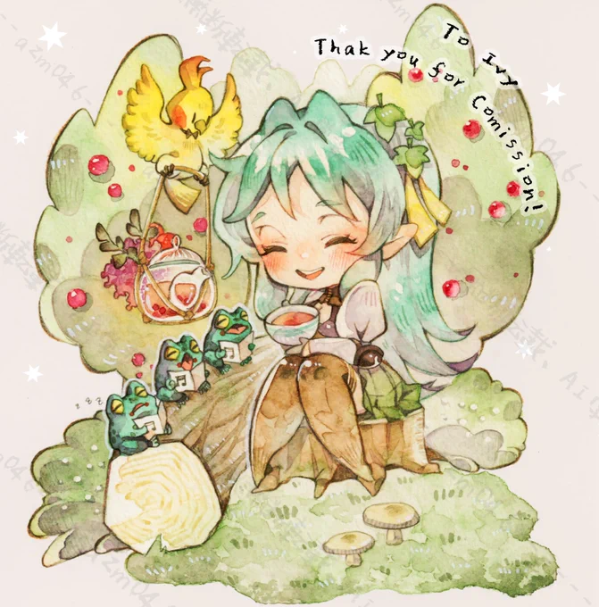 森の仲間たちとお茶会リクエストありがとうこざいました! #Skeb #Commission より 