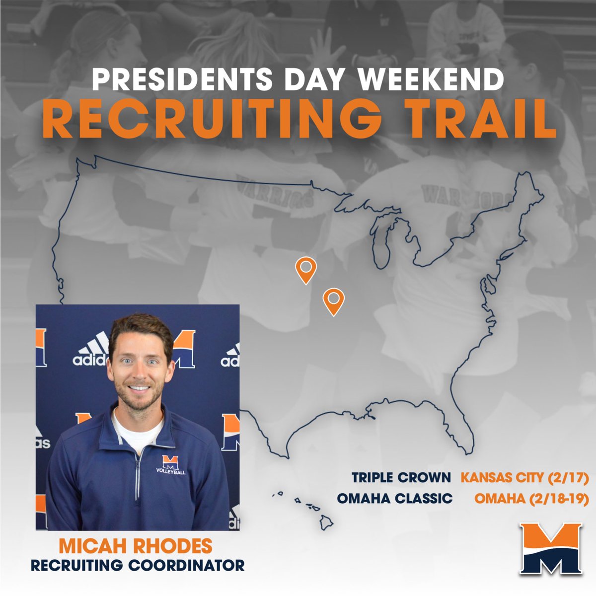 On the lookout. 👀 @MicahRhodes is hitting the recruiting trail this Presidents’ Day weekend in search of future Warriors. You can find him in both Kansas City and Omaha! Best of luck to all participating athletes, coaches, and teams. 🧡
