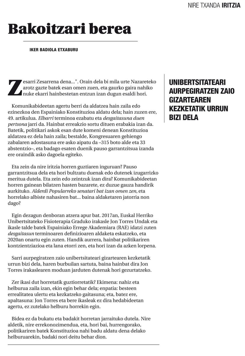 Por mi hermano que sufrió  la polio y siempre le llamaron minusválido, por tantas personas que lo viven. Mi querido <a href="/IkerBadiola/">IKER BADIOLA</a> escribe el gran trabajo y mejor corazón puesto por <a href="/jontorresfisio/">JON</a>  para conseguir que las cosas cambien. 

Mila esker, Jon
