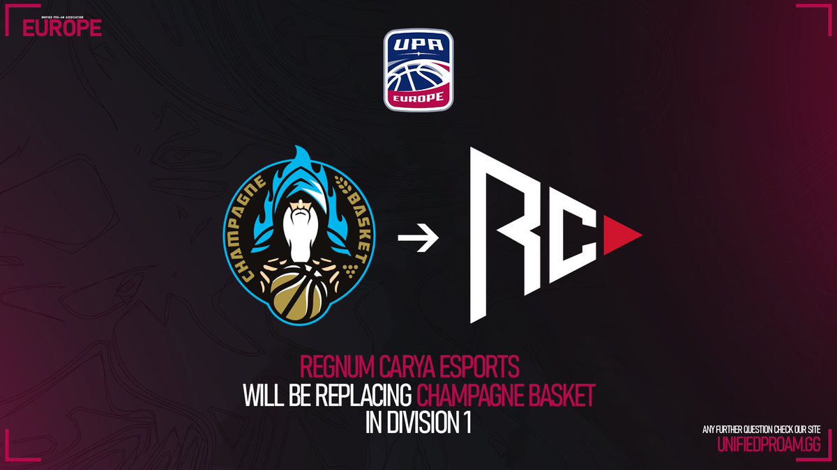 📈 We got some news for you!

Turkish teams have officially multiplied! <a href="/EsportsRegnum/">Regnum Carya Esports</a> will be replacing <a href="/ChampBasketOff/">Champagne Basket 🧙‍♂️</a> in Division 1, after the latter decided to quit the league for its own reasons.

Welcome! 

#UPAEurope #Division1