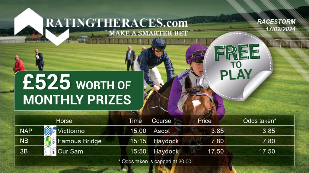 My #RTRNaps are: Victtorino @ 15:00 Famous Bridge @ 15:15 Our Sam @ 15:50 Sponsored by @RatingTheRaces - Enter for FREE here: bit.ly/NapCompFreeEnt…