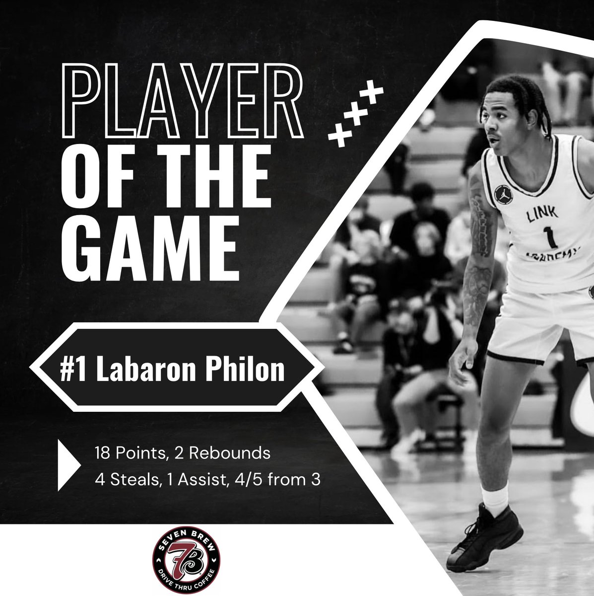 LinkHoops's tweet photo. Player of the game brought to you by @7BrewCoffee ! @LabaronPhilon finished with 18p and went 4/5 from 3 🔥! https://t.co/LtdV39Splv
