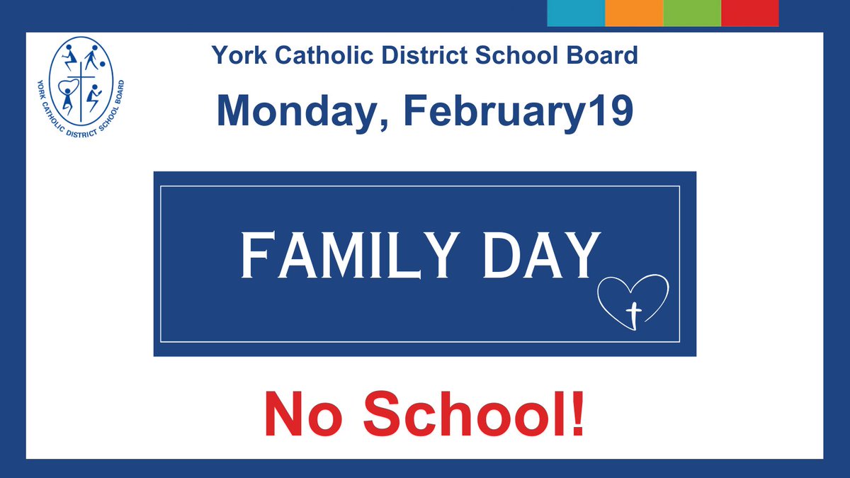 Reminder that there is no school on Monday, February 19, 2024. Enjoy your Family Day weekend!