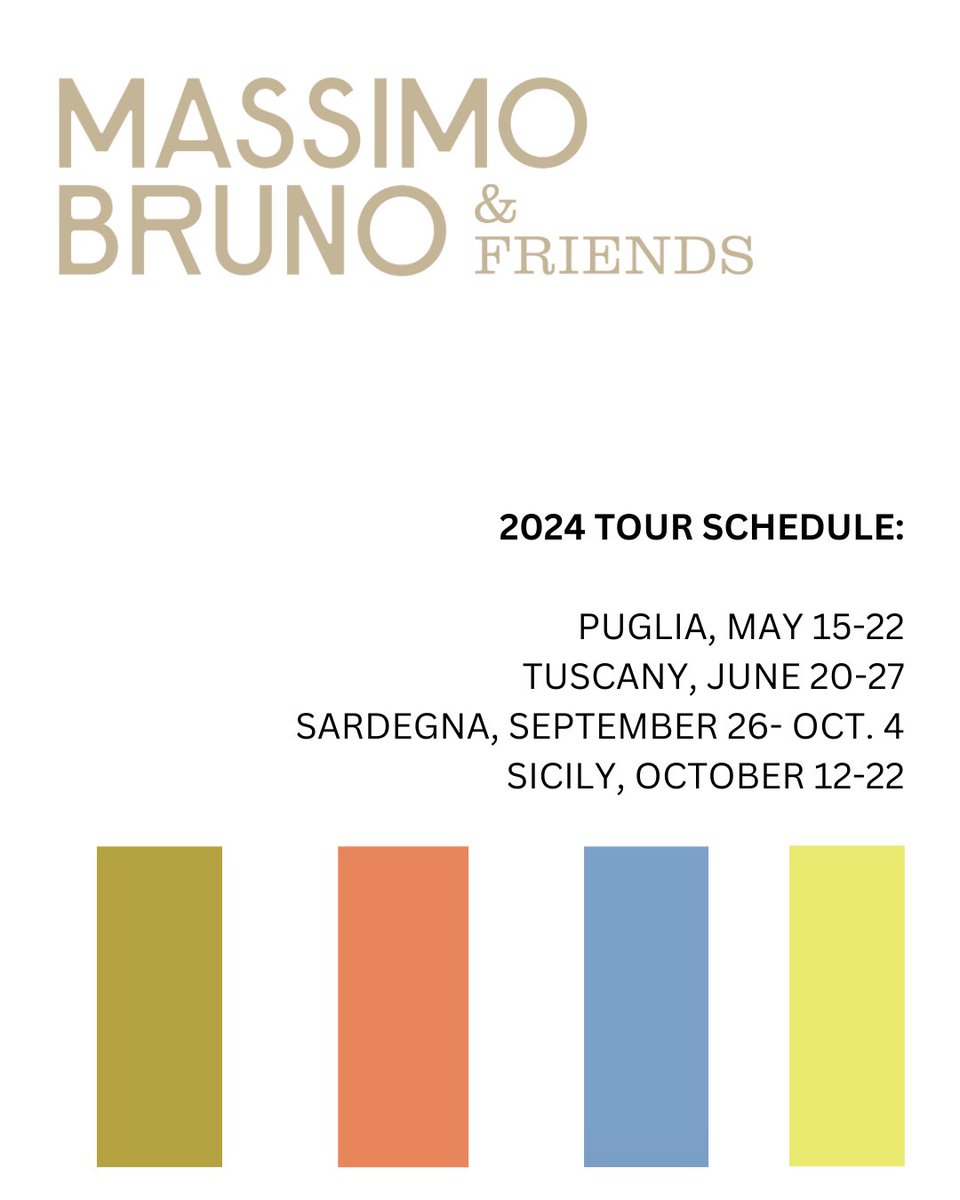 Ciao a tutti! 
Just sharing the Schedule for Massimo Bruno and friends tours 2024. Feel free to message me or email massimo@massimobruno.com for more details