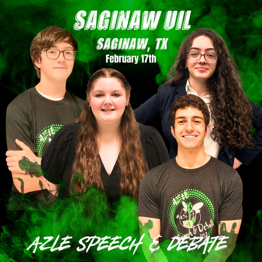 Azledebate's tweet photo. Azle Debaters are competing today at Saginaw High School! We have 3 LD debaters, Sophia Gerbers, Caleb Scoggins, &amp; Joshua Votion, 1 Prose reader, Giselle Redding, and 1 extemporaneous speaker Imani Votion! Good luck!!! @azleisd @AzleUIL @AzleHigh https://t.co/oBeE7E3Bel