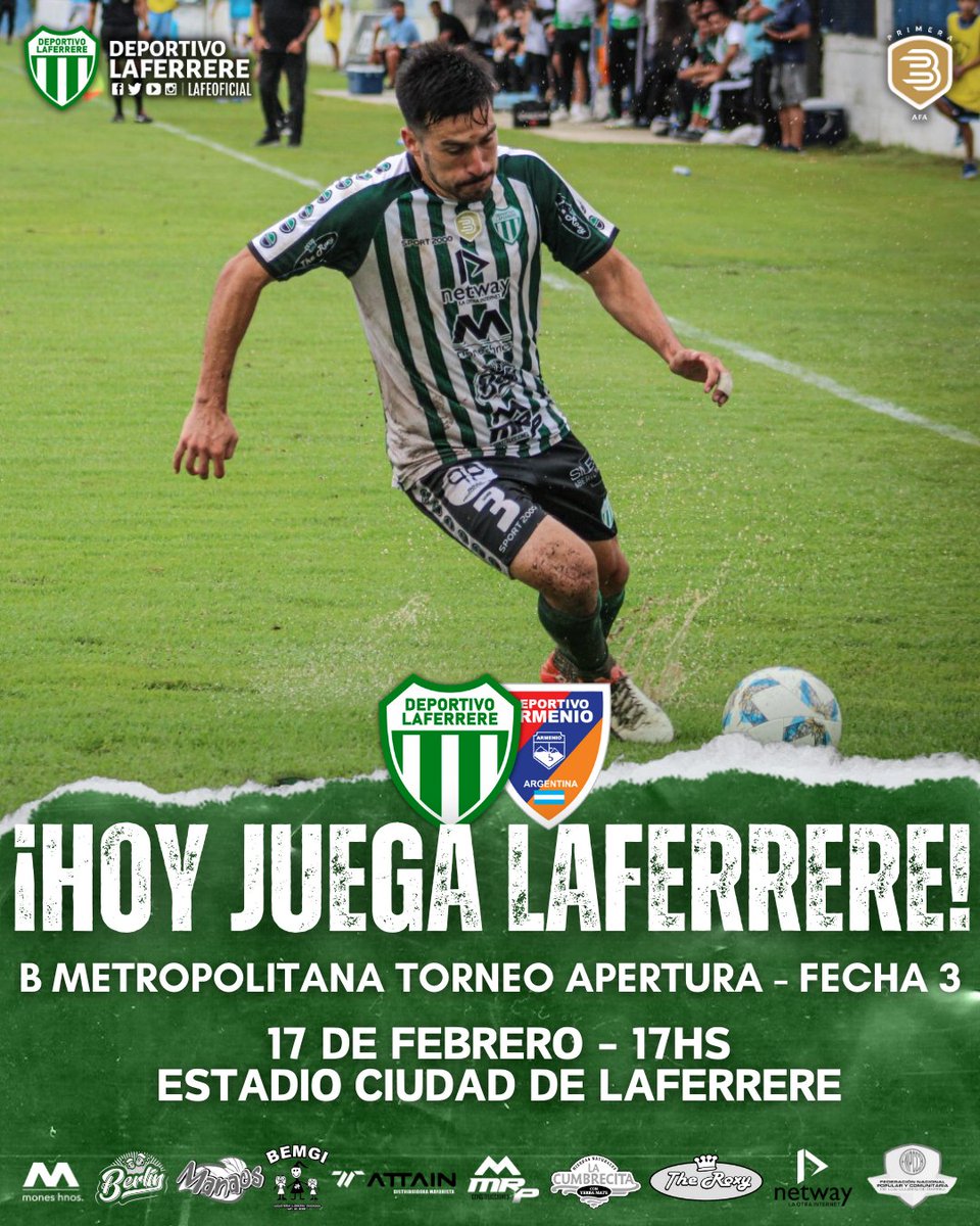 ⚽ #PrimeraB 🇦🇷 | #Laferrere vs. #DeportivoArmenio
🎙 Relator: @LeoBenatar
🎙 Comentarista: @nicocayeta
🎙 Campo de juego: @gasgerke 
📺 @DSports (610-1610) 🇦🇷
 @DGO_Latam 🇦🇷
 #FutbolEnDSPORTS - #AscensoEnDSPORTS
Dale RT 🔃