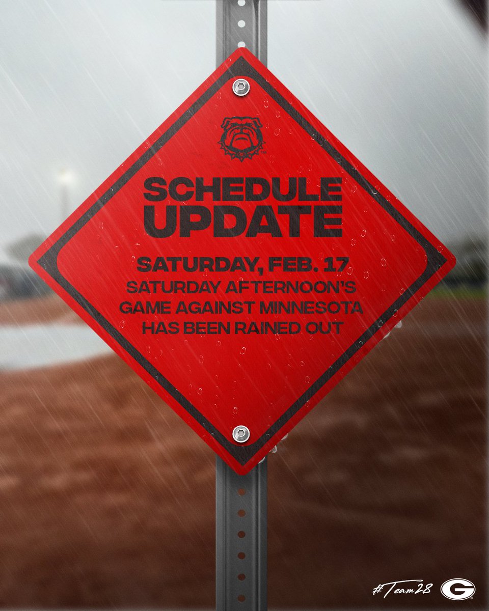 ☔️ SCHEDULE UPDATE ☔️ Saturday afternoon's game against Minnesota has been canceled due to rain and will not be made up. Georgia finishes the Shriners Children's @ClearwaterInv 4️⃣-0️⃣ with 3️⃣ top-25 wins! #Team28 | #GoDawgs