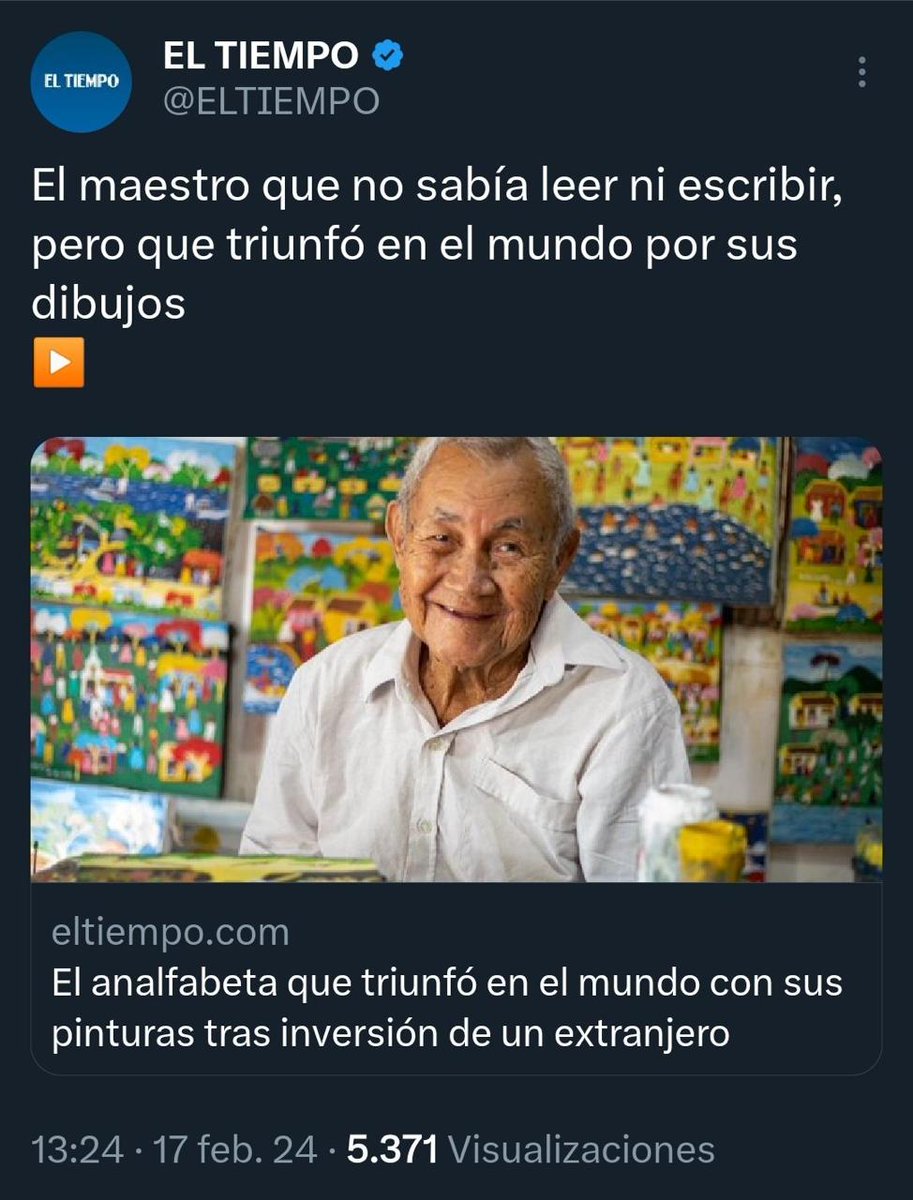 sirilinoticia's tweet photo. #reprochable
No basta con editar el contenido la redacción cuando ya han tildado cobardemente de “ analfabeta” a una persona que viviendo en su entorno cultural y costumbres, hoy en día es reconocido en el mundo como uno de los más grandes de la Pintura Primitiva. @ELTIEMPO https://t.co/cJZ4c32zcX