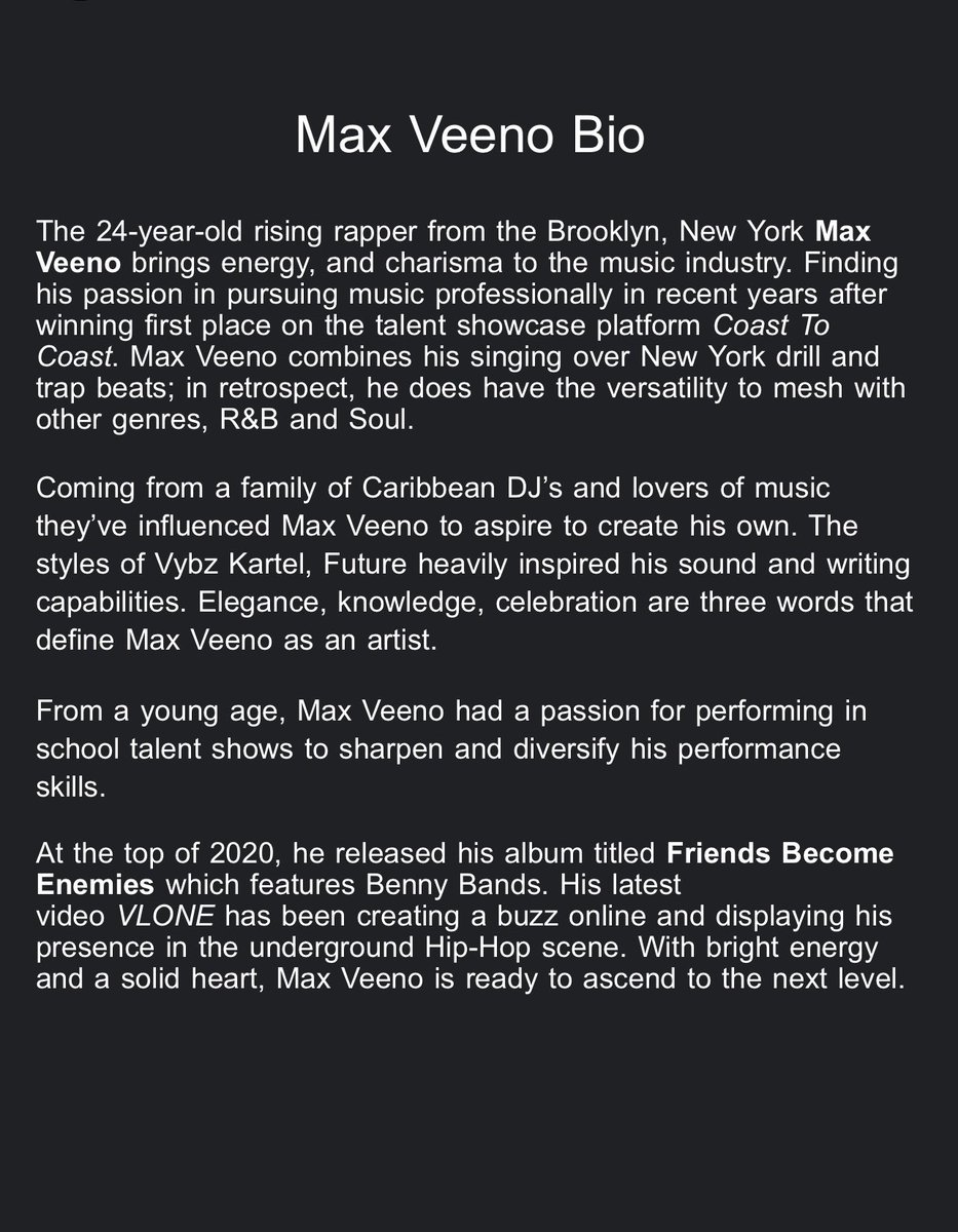 MaxVeeno's tweet photo. BIO FROM MY B.E.T INTERVIEW https://t.co/3aQ4einb5O