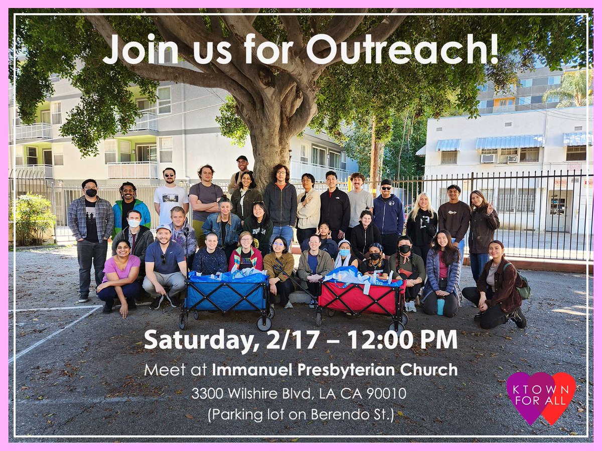 Join us for outreach! We always go over our guidelines and if you're new we'll make sure you're in a group with experienced volunteers - all you need to do is show up! We meet in the Immanuel Presbyterian parking lot at **12pm** (you can park in the lot!) See you there!