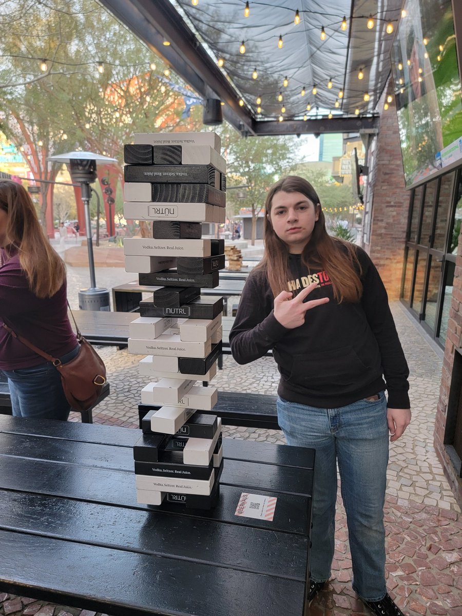 Epic Jenga with child in Vegas.