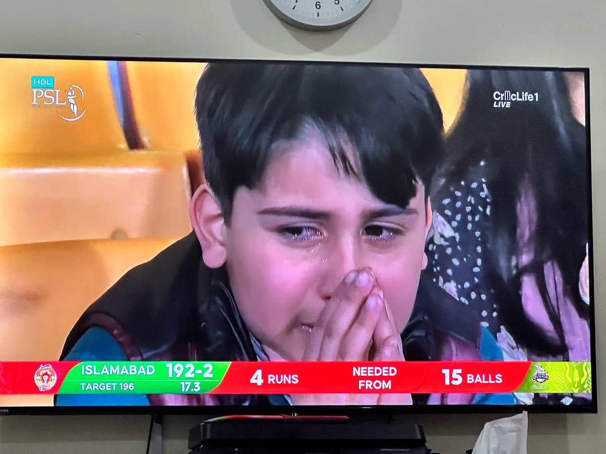 khubaib_mumtaz's tweet photo. A crying boy over LQ defeat 
Cricket is really cruel sometimes 
#HBLPSL 
#HBLPSL2024 
#BoycottPSL 
 #TwitterDown https://t.co/81oSY74TdO