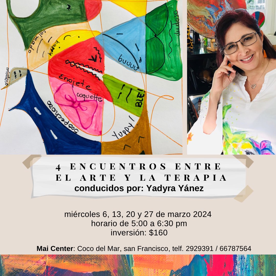 maicenter's tweet image. Esta es una invitación a participar en 4 Encuentros entre el Arte y la Terapia. 
Un recorrido de entendimiento sobre la influencia del arte en el pensamiento y conducta humana
Serán 4 miércoles marzo de 5 a 6:30 pm
Reservaciones al t. 66787574
Inversión $160. 

@maicenter.