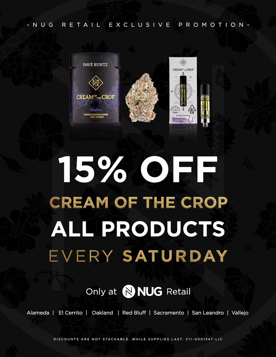 TODAY!! 15 percent off on CREAM OF THE CROP! Don’t miss out on this deal 🔥🔥💨💨