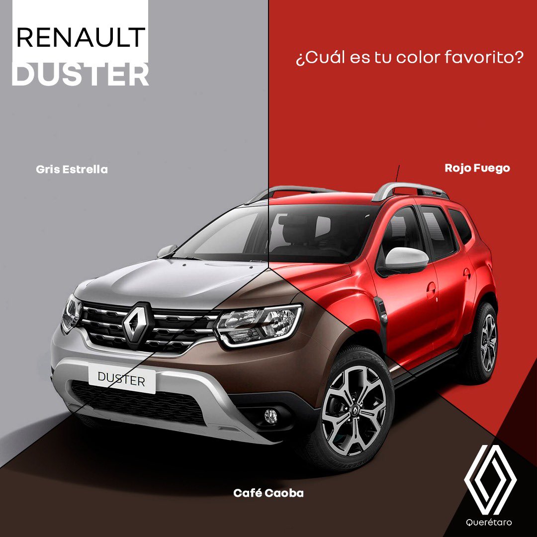 Renault_Qro's tweet photo. ¿Cuál es tu color favorito para Duster?🚗
Comparte en los comentarios 👉🏻 #RenaultQuerétaro 
Cotiza con nosotros 👉  https://t.co/iJsMJQDn6b https://t.co/KWdzU2LE7c