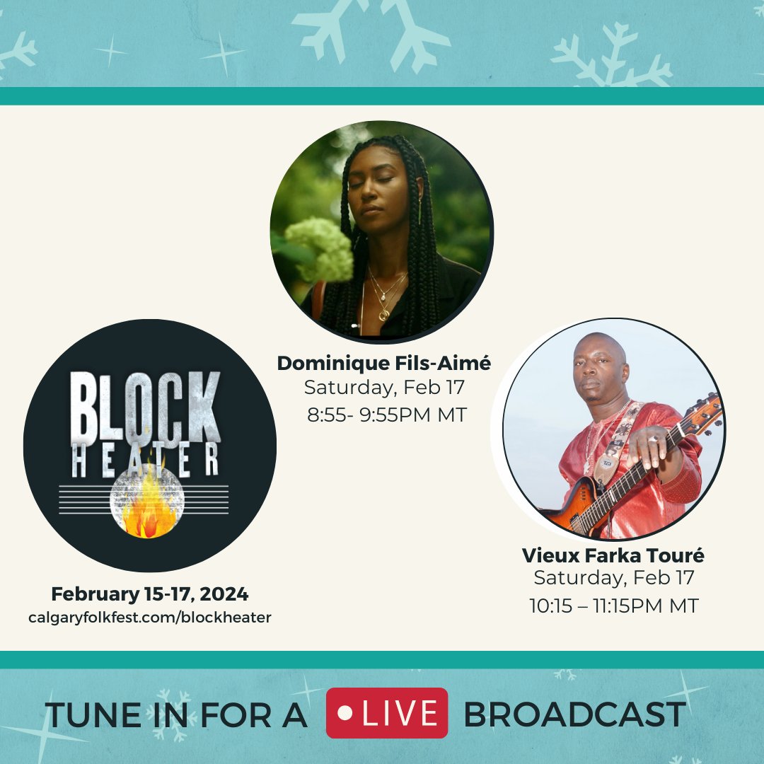 CKUA Radio (@ckuaradio) on Twitter photo Tonight, there are two live performances for you to enjoy on CKUA!
Saturday, Feb 17
<a href="/DomiFilsAime/">Dominique Fils-AimΓ©</a>
8:55pm β 9:55pm MT
<a href="/Vieuxfarkatoure/">Vieux Farka TourΓ©</a>
10:15pm β 11:15pm MT
Both artists are part of the Calgary Block Heater Music Festival <a href="/calgaryfolkfest/">Calgary Folk Music Festival</a>
βΆckua.com/read/blockheatβ¦
#yyc Tonight, there are two live performances for you to enjoy on CKUA!
Saturday, Feb 17
<a href="/DomiFilsAime/">Dominique Fils-AimΓ©</a>
8:55pm β 9:55pm MT
<a href="/Vieuxfarkatoure/">Vieux Farka TourΓ©</a>
10:15pm β 11:15pm MT
Both artists are part of the Calgary Block Heater Music Festival <a href="/calgaryfolkfest/">Calgary Folk Music Festival</a>
βΆckua.com/read/blockheatβ¦
#yyc
