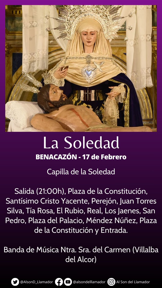 🔴 En nuestro #AljarafeCofrade, tendremos el conocido Vía Crucis del Aljarafe de <a href="/rosariosantipon/">Hdad. del Rosario de Santiponce</a>, el de <a href="/Cautivo_Coria/">Hermandad Cautivo Coria del Río</a> y el de <a href="/HdadSoledad84/">La Soledad de Benacazón</a>.