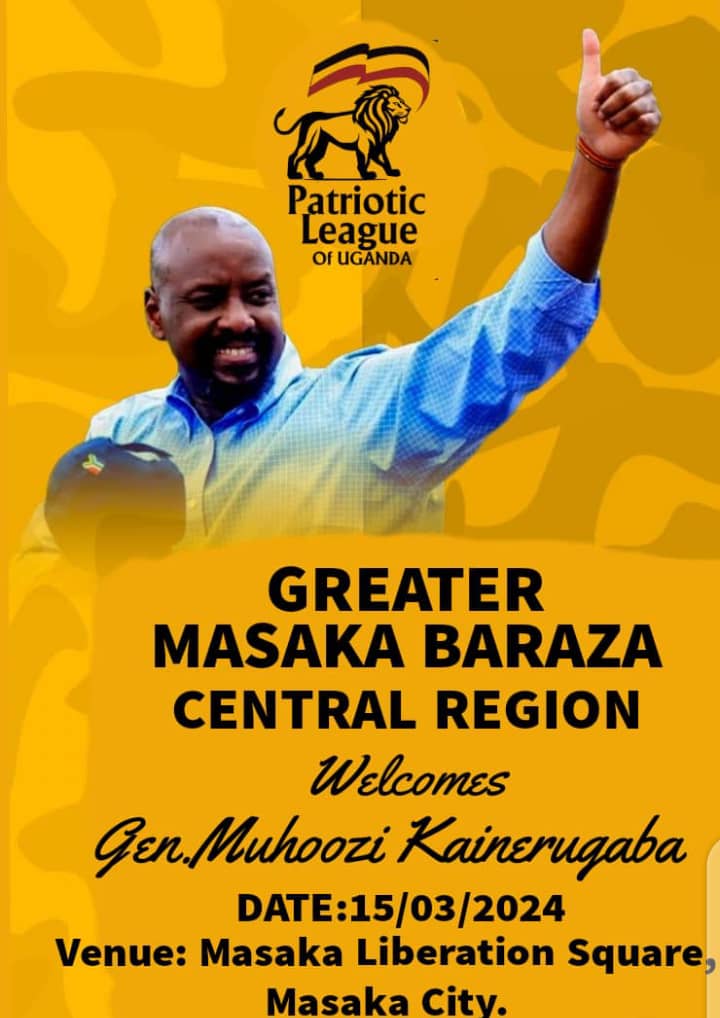 As we @Patrioticleagu continue to build our support for @mkainerugaba national wide in the interests of continued sustainable development and peaceful transtion we remind you @mkainerugaba will be with the people of greater masaka on 15th MARCH.