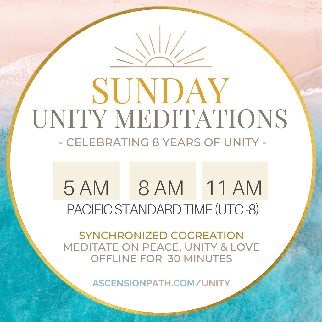 sandra_walter's tweet photo. Join us for the #SundayUnityMeditations 
⁠
Intentional unified meditation has been proven to affect outcomes and realities. 
⁠
Meditate for 30 minutes on SUNday at 5AM, 8AM, and 11AM Pacific Standard Time⁠ (UTC-8)⁠
⁠
https://t.co/1Wx5TMIn6r⁠
⁠
Because #Ascension https://t.co/c2XHWQhvWN