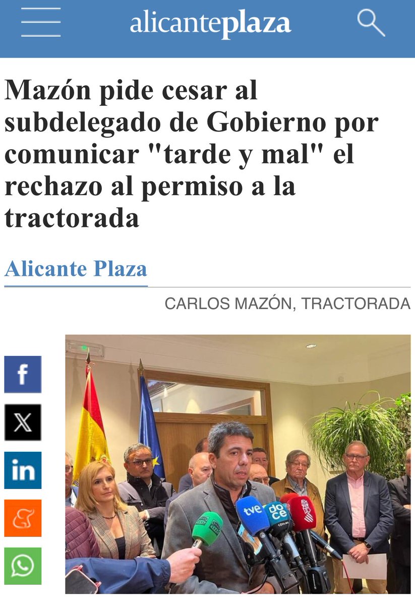 Un nuevo capítulo del PSOE, que demuestra una vez más no ser ni obrero ni español. A 6 horas de la tractorada, se les denegó el derecho a manifestarse.
👎🏻Cese inmediato al Subdelegado del Gobierno en Alicante.
@carlos_mazon_ Siempre del lado de nuestros agricultores.