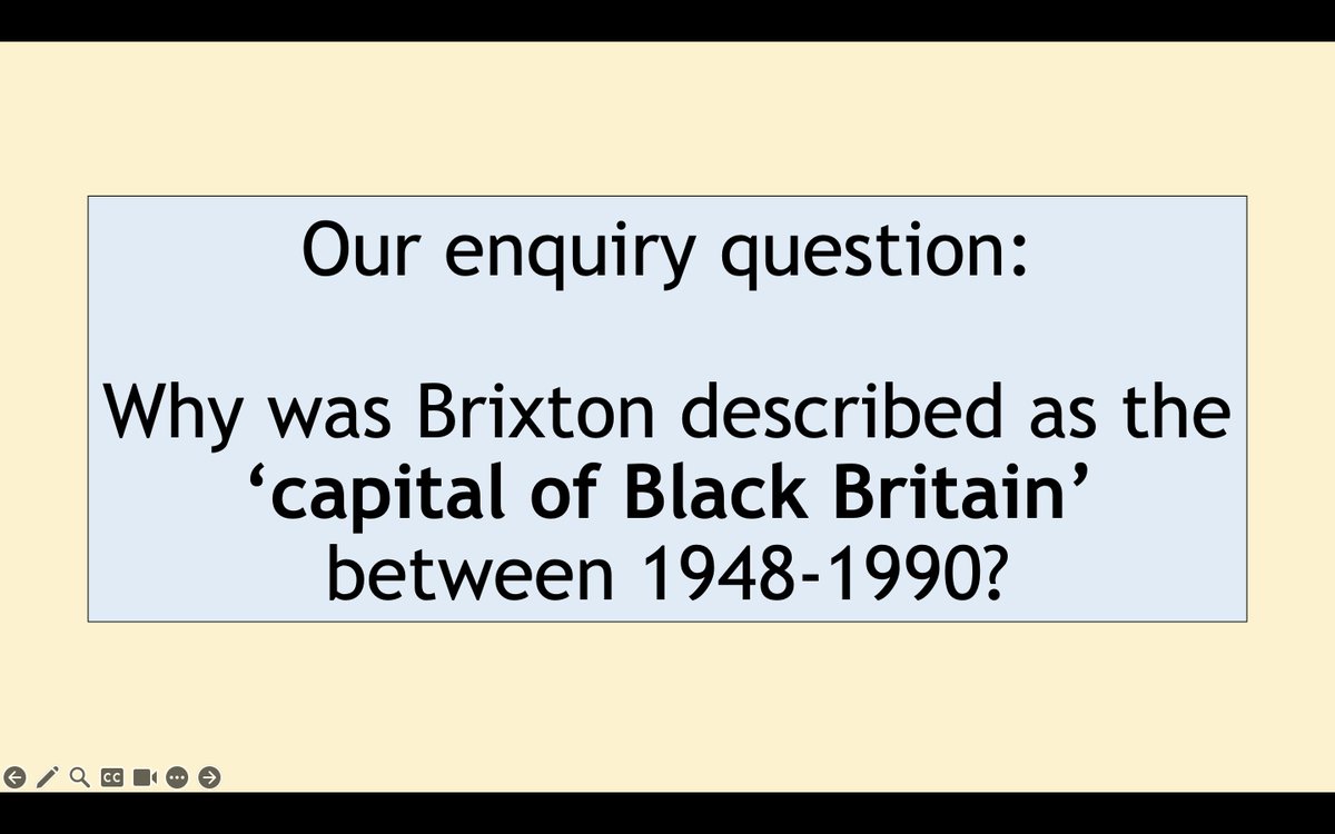 The enquiry uses the recent @Justice2History @HodderHistory Black Lives in Britain textbook. The EQ aims to give students a feel for studying a historic environment & why Brixton came to be such an important place for Black British history.